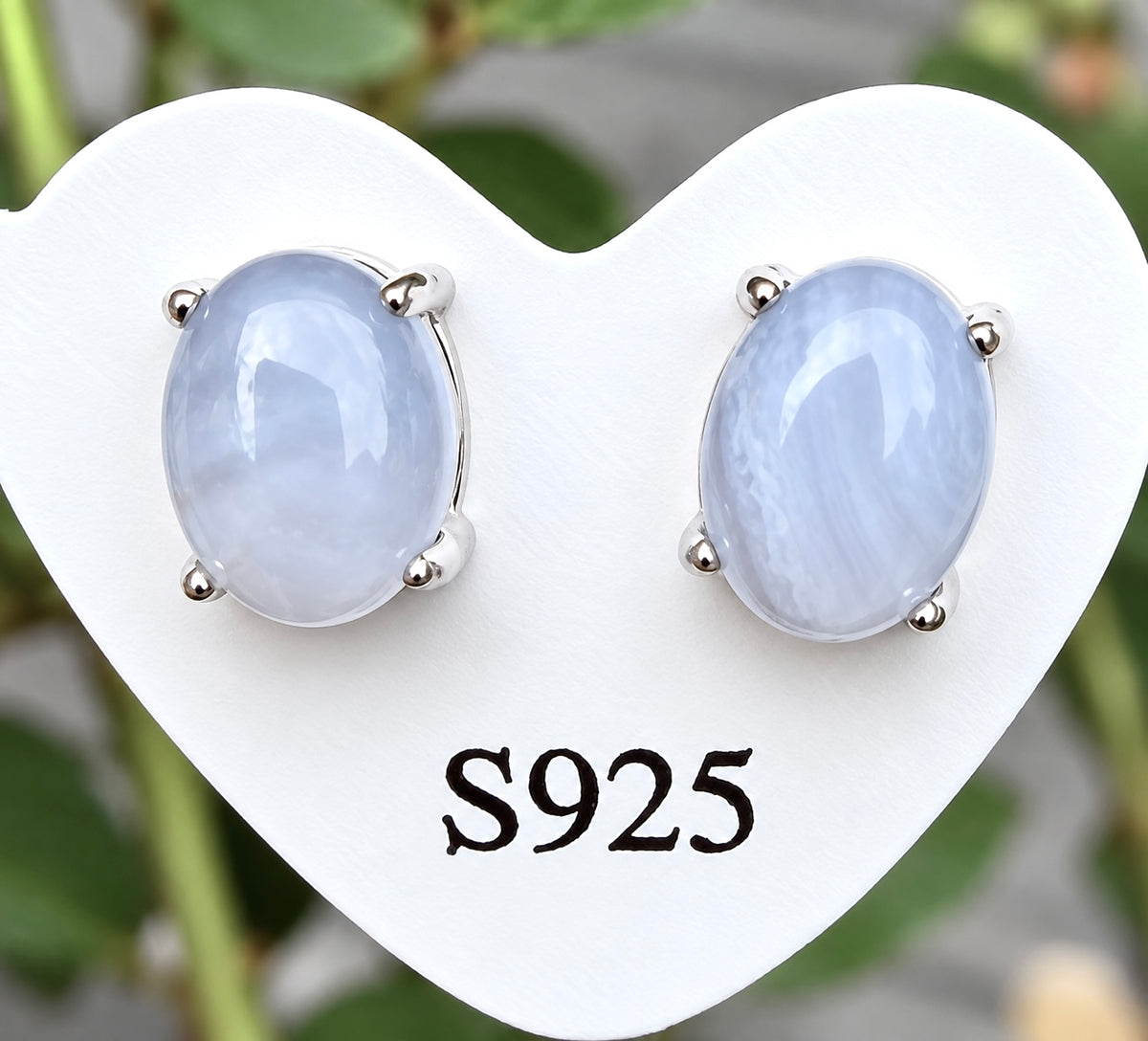 Wholesale Lot 5 Pairs Natural Blue Lace Agate Earring Studs 6x8mm