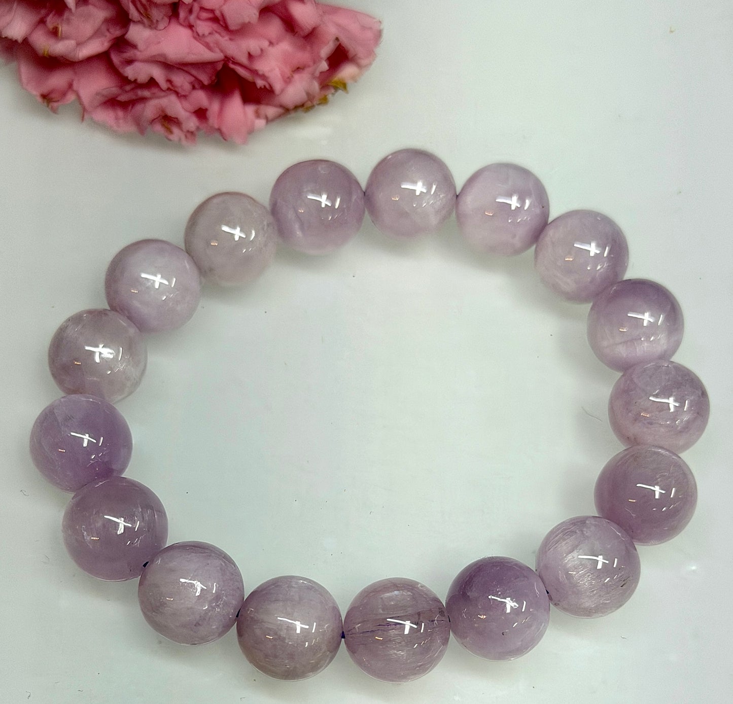 3 PCs 11.5-13mm Natural Kunzite Stretch Bracelet 8”