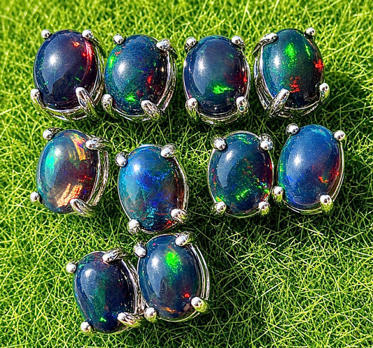 Wholesale 5 Pairs Black Opal Sterling Silver(925) Posts