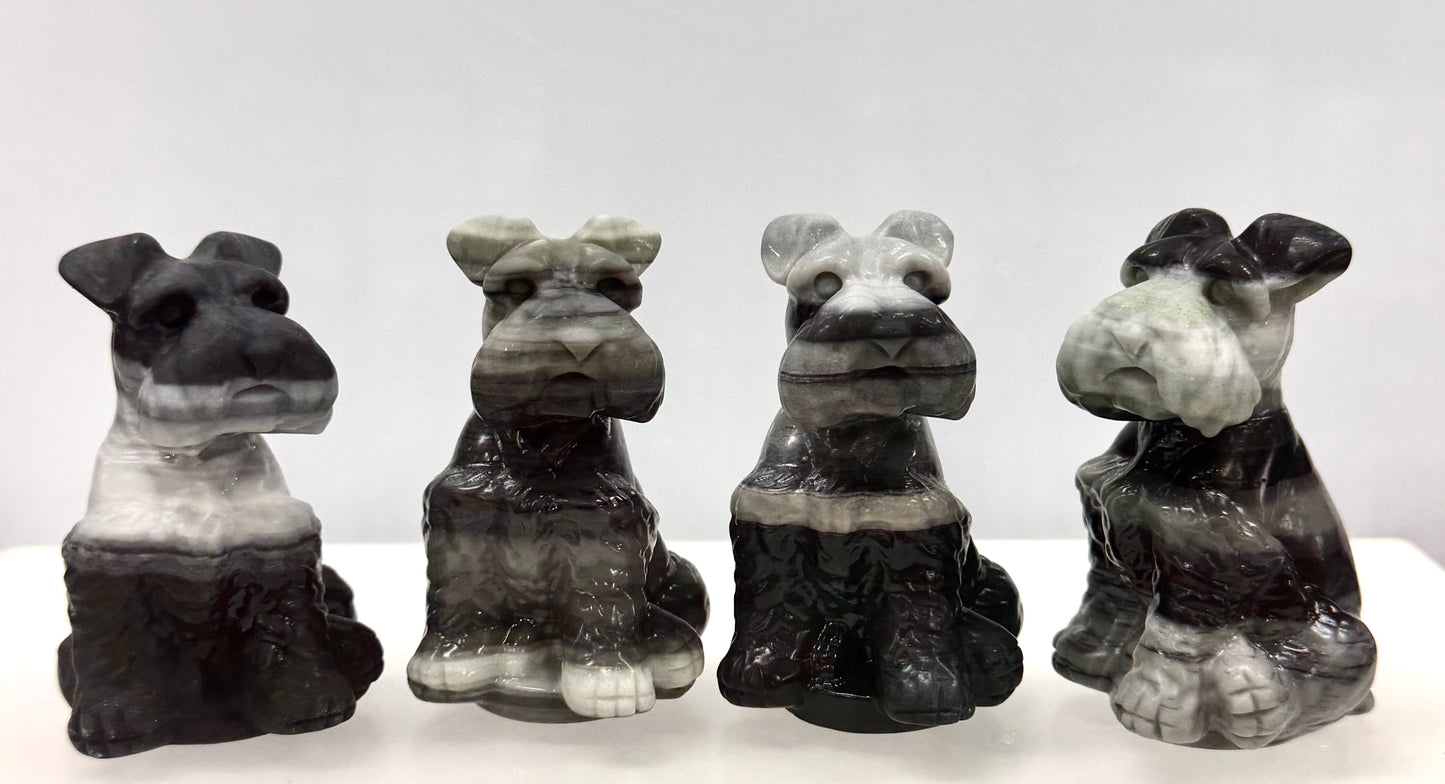 4 PCs Taiji Stone Schnauzer Dog Natural CrystalHealing Energy