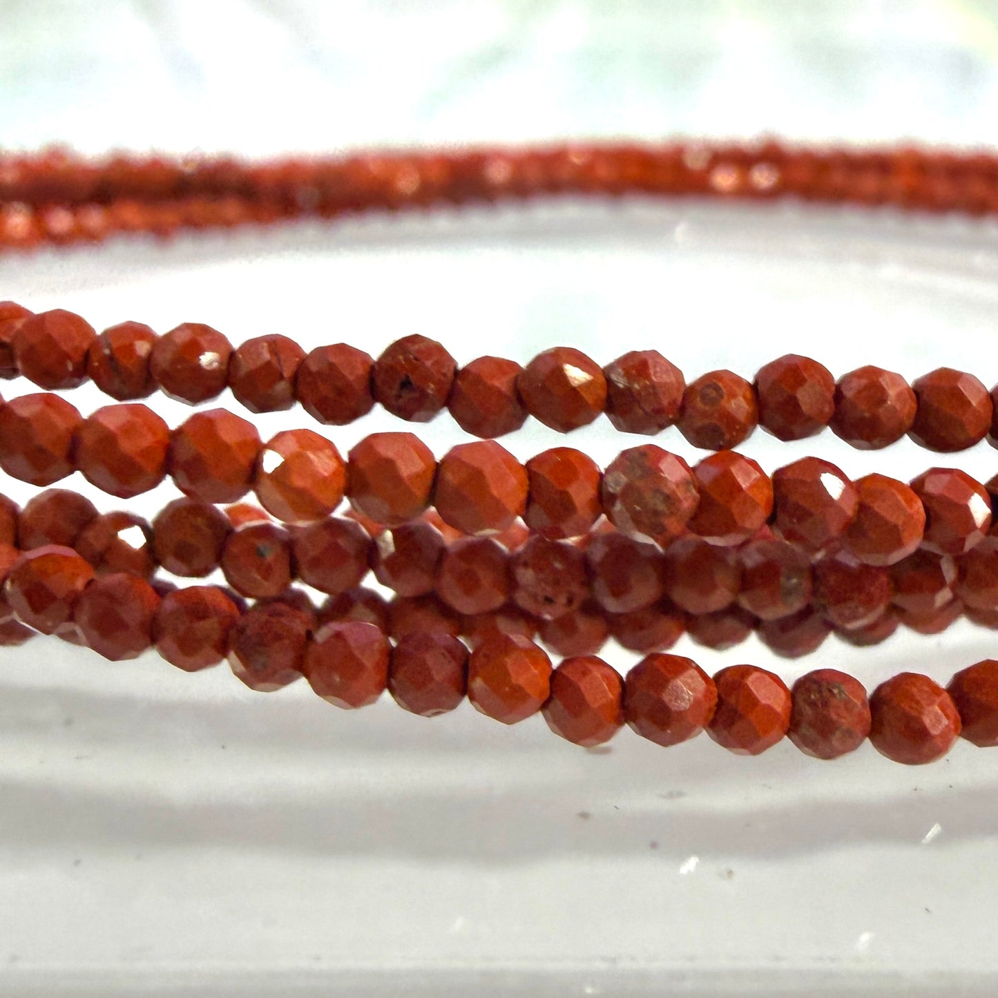 Wholesale Lot – 6 PCS 2mm Faceted Natural Red Jasper Anklets with Stainless Steel Findings