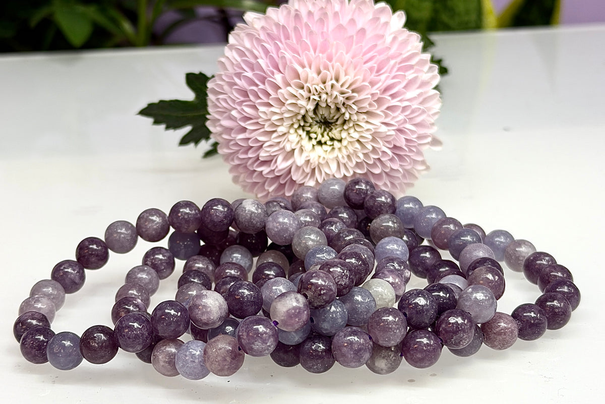 Wholesale Lot 6 Pcs Lepidolite 8mm 7.5” Crystal Healing Stretch Bracelet