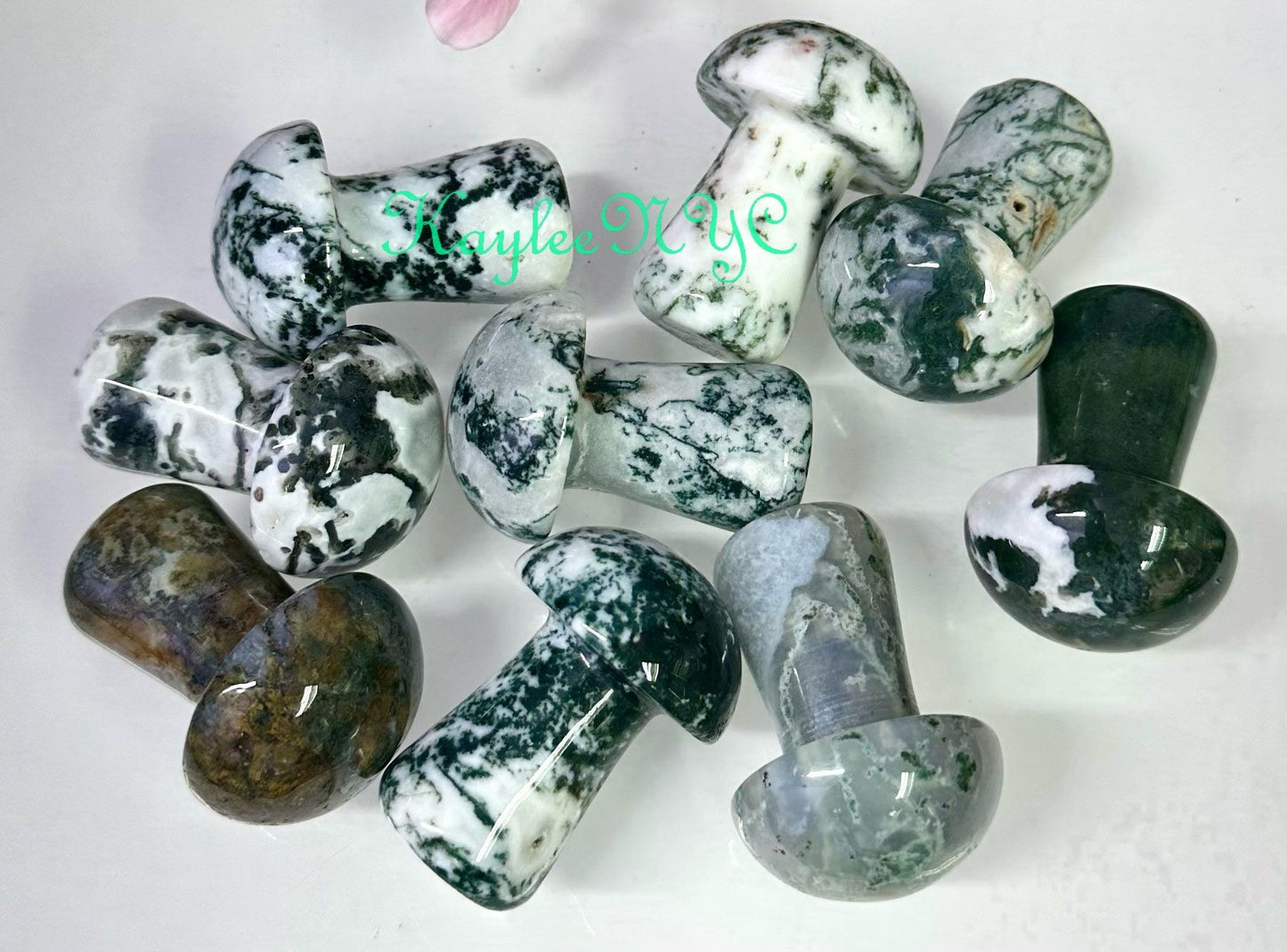 Wholesale Lot 9 PCs 2” Natural Moss Agate Mushroom Healing Energy