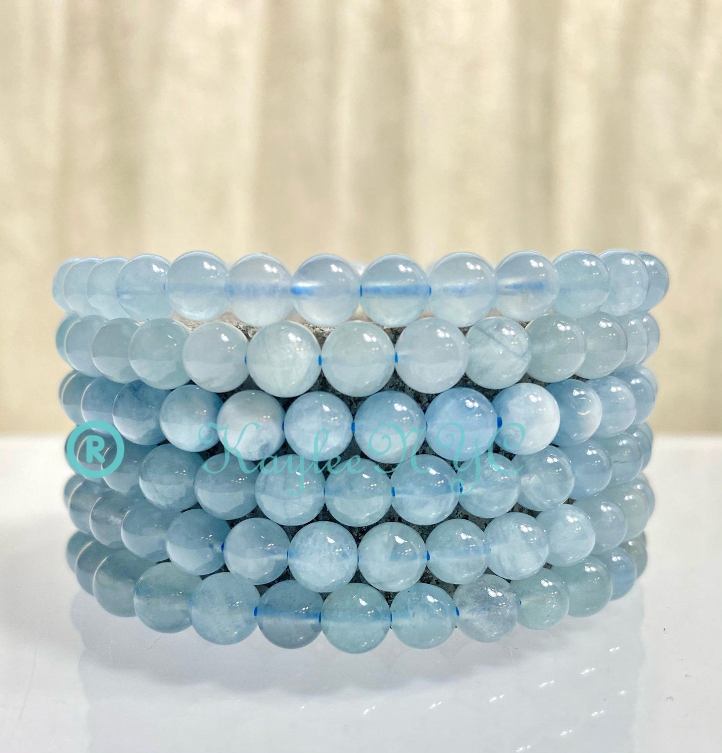 Wholesale 6 Pcs Natural Aquamarine 6mm 7.5” Crystal Healing Stretch Bracelet