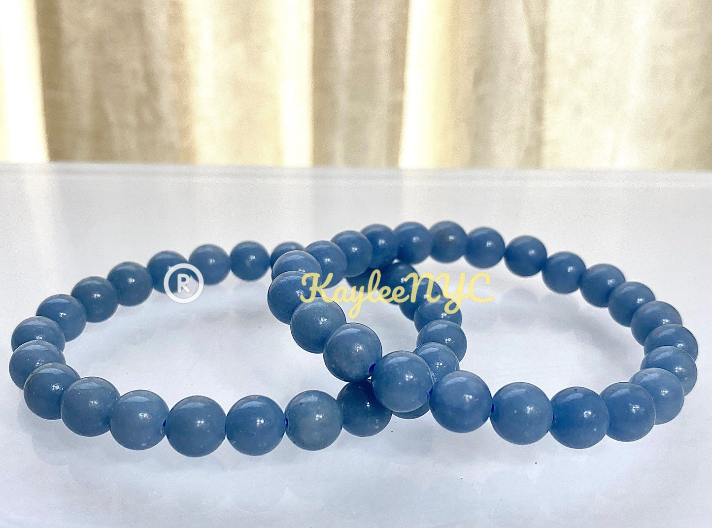 Wholesale 6 Pcs Natural Angelite 8mm 7.5” Crystal Healing Stretch Bracelet