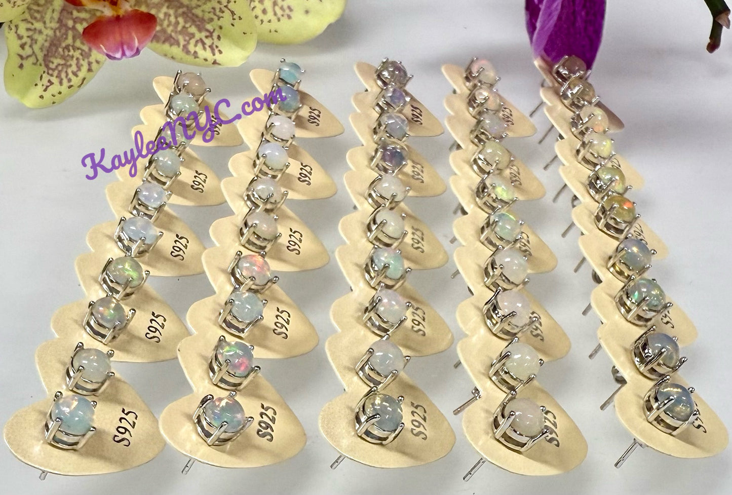 Wholesale Lot 5 Pairs Natural Opal Sterling Silver(925) Earring Studs 6mm round