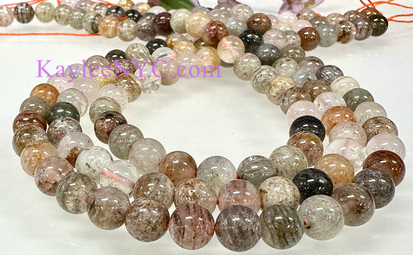 3 strands 8mm Natural Thousand Layer Phantom Quartz Beads