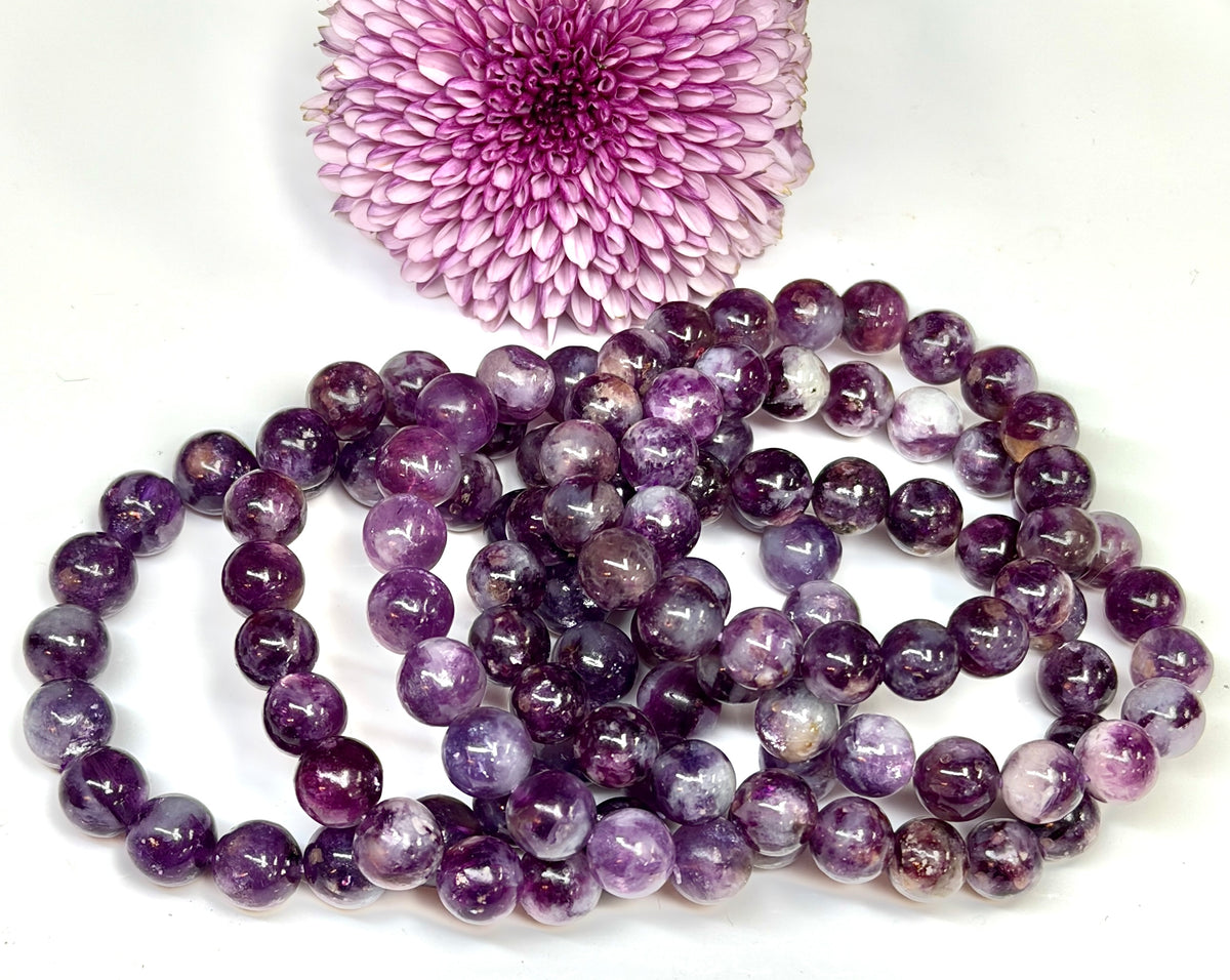 Wholesale 6 Pcs 8-11mm Natural Lepidolite Mica 7.5” Crystal Healing Stretch Bracelet