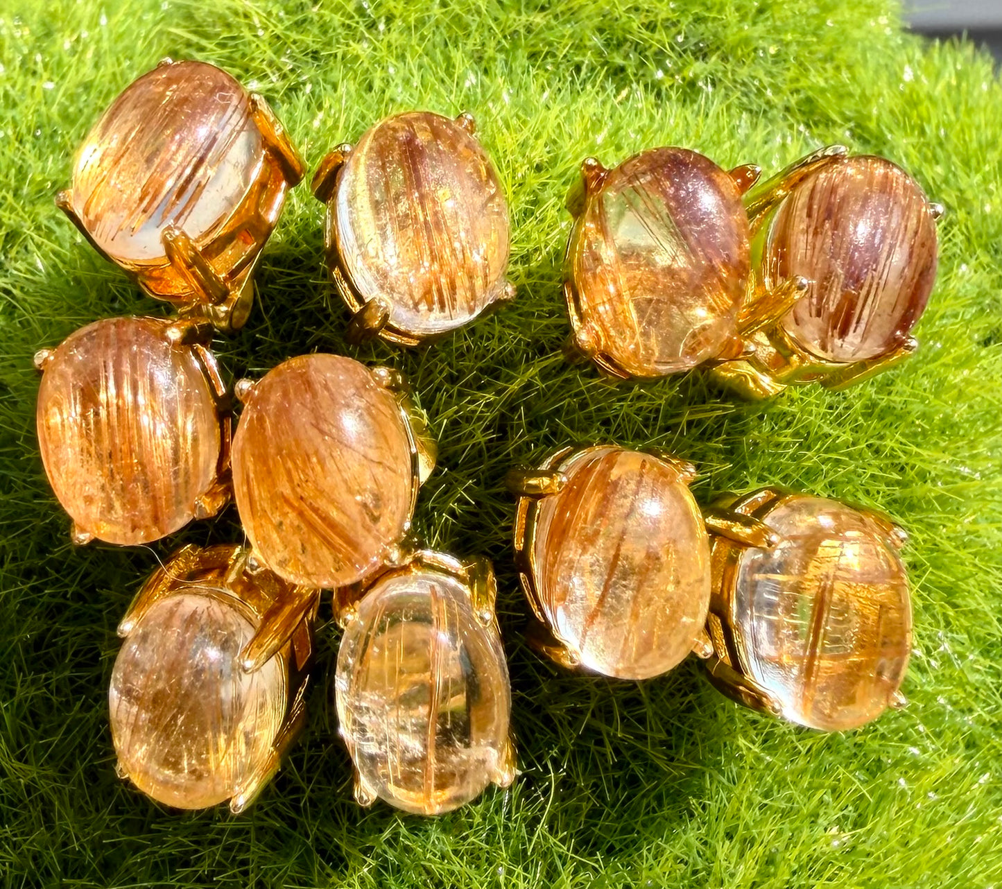 Wholesale Lot 5 Pairs Natural Gold Rutilated Quartz Sterling Silver (925) Posts