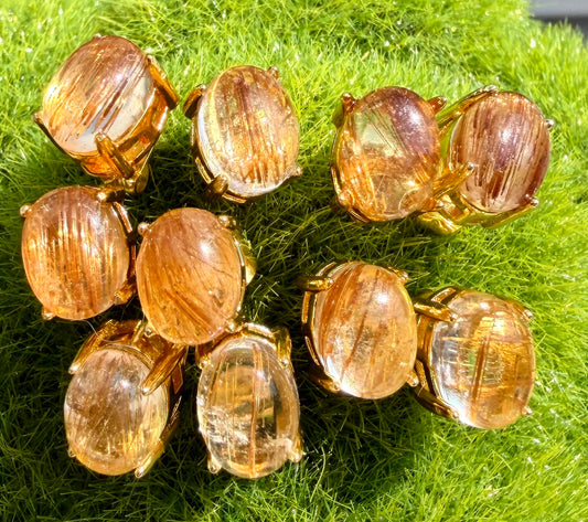 Wholesale Lot 5 Pairs Natural Gold Rutilated Quartz Sterling Silver (925) Posts