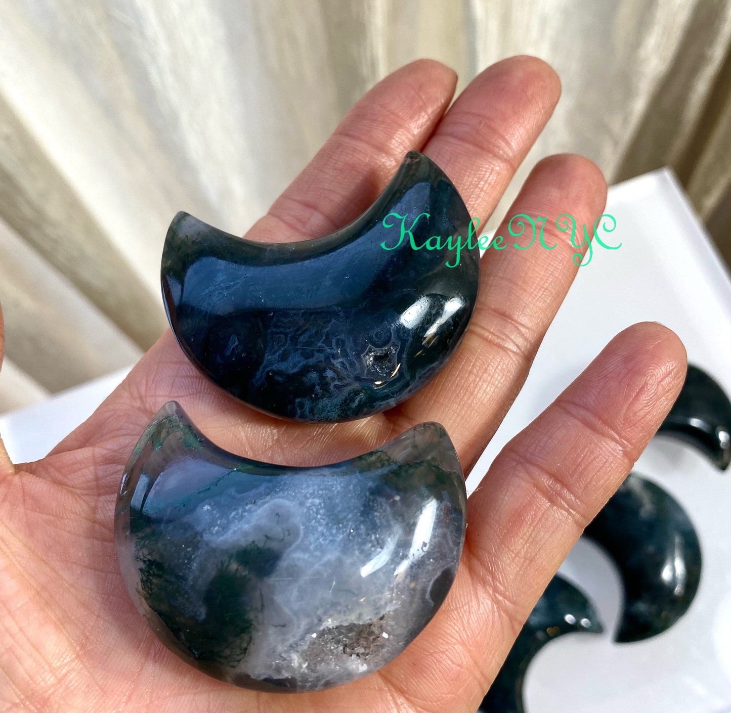 Wholesale Lot 8 Pcs Natural Moss Agate Crystal Moon Healing Energy