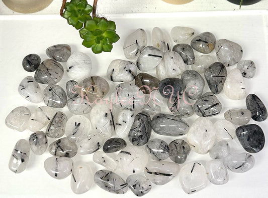 Wholesale Lot 2 Lbs Natural Tourmalinated Quartz Tumble Healing Energy Nice Quality