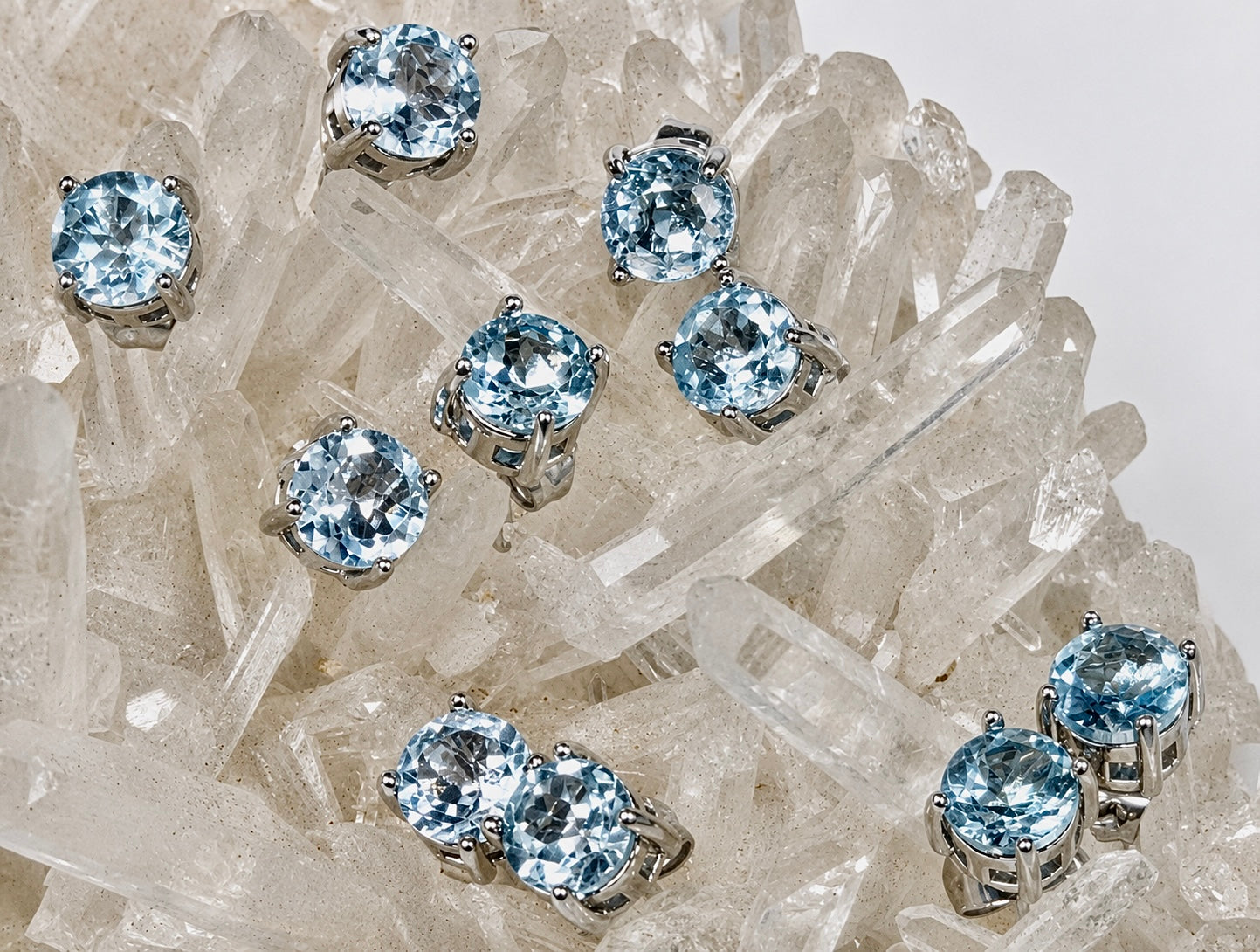 Wholesale 5 pairs Natural Blue Topaz Stud Earrings, 6mm (925) Posts