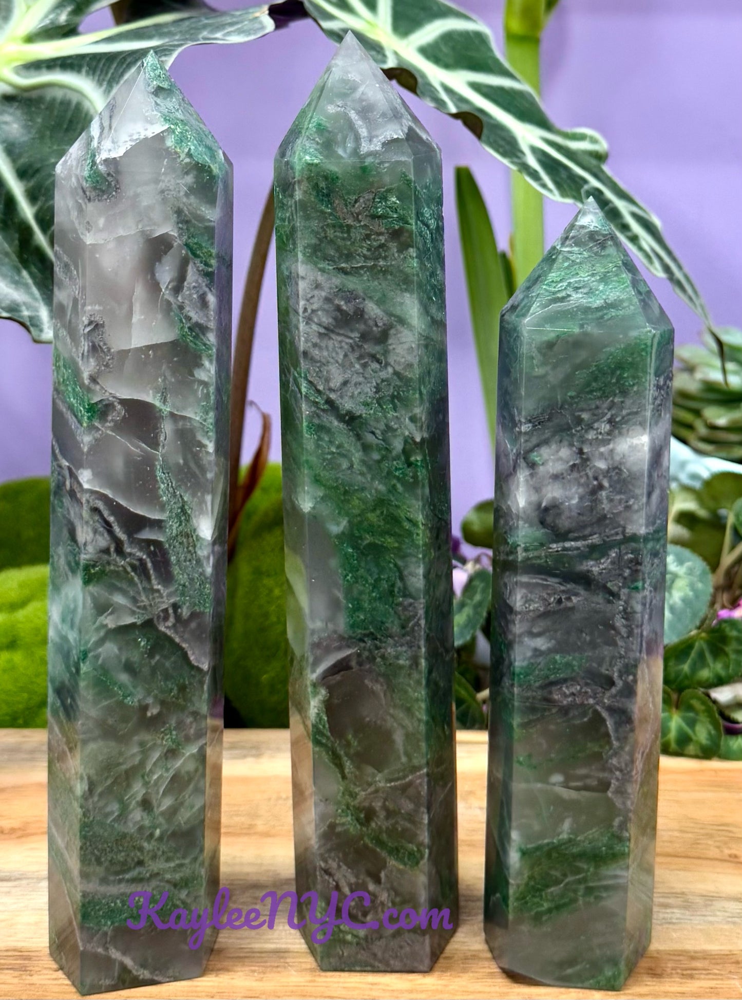 Wholesale Lot 3 pcs large Natural Moss Agate obelisk Tower Point Crystal Healing Energy 3.9-4lbs