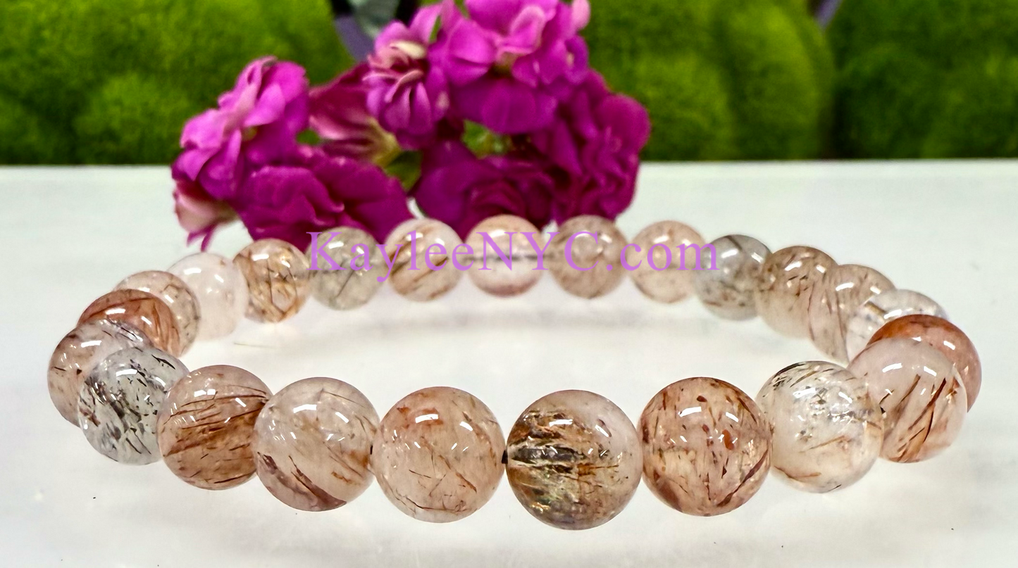 Wholesale 6 Pcs Natural Rutilated Quartz 8mm 7.5” Crystal Healing Stretch Bracelet