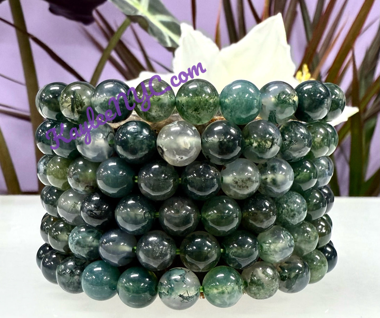 Wholesale Lot 6 Pcs Moss Agate 8mm 7.5” Crystal Healing Stretch Bracelet