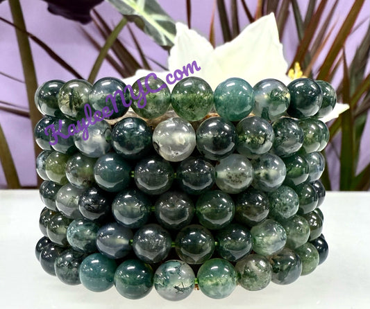 Wholesale Lot 6 Pcs Moss Agate 8mm 7.5” Crystal Healing Stretch Bracelet