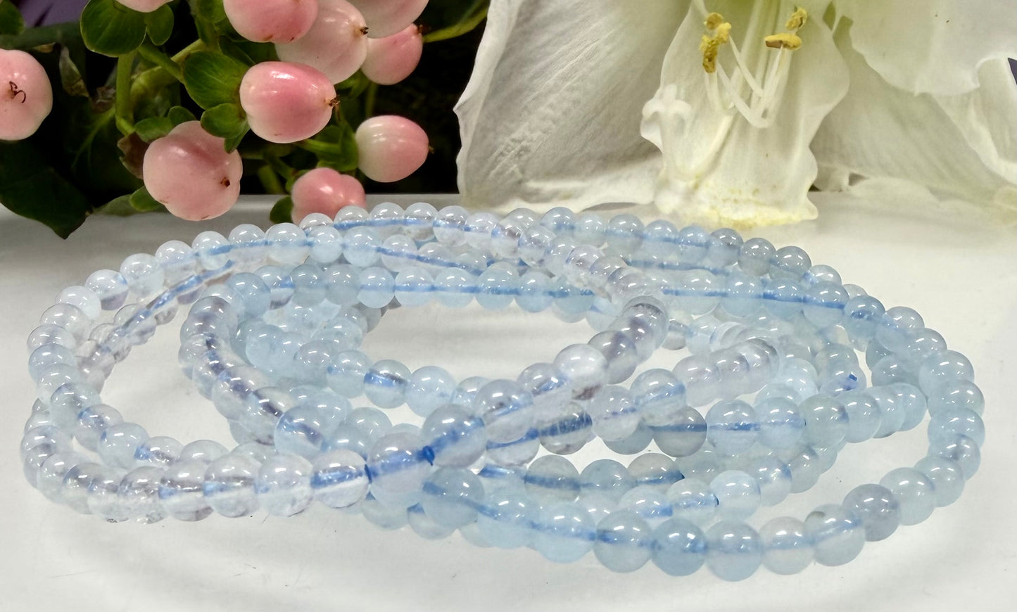Wholesale Lot 6 Pcs Natural Aquamarine 4mm 7.5” Crystal Healing Stretch Bracelet