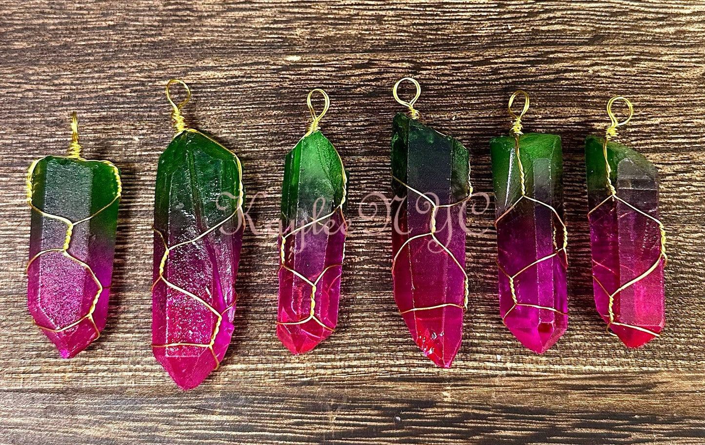 Wholesale Lot 6 Pcs Rainbow Aura Lemurian Quartz Wrapped Pendant