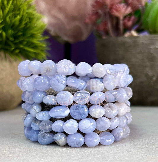 Wholesale 6 Pcs 7-8mm 7.5” Natural Blue Lace Agate tumble Stretch Bracelet Crystal Healing Energy