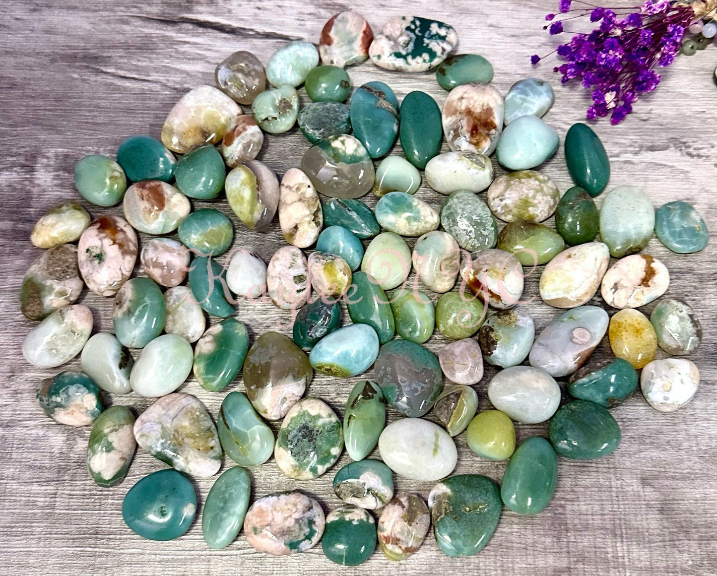 Wholesale Lot 2 Lbs Natural Green Flower Agate Tumble Healing Energy Nice Quality