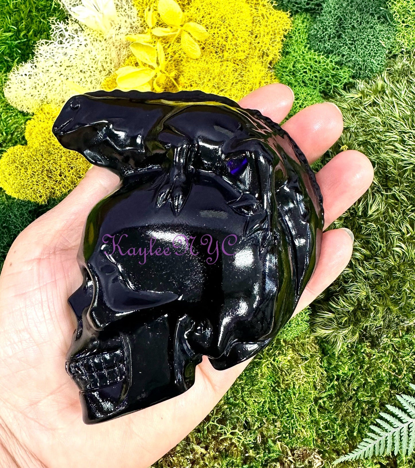 Wholesale lot 2 Pcs Natural Black Obsidian Lizard Skull