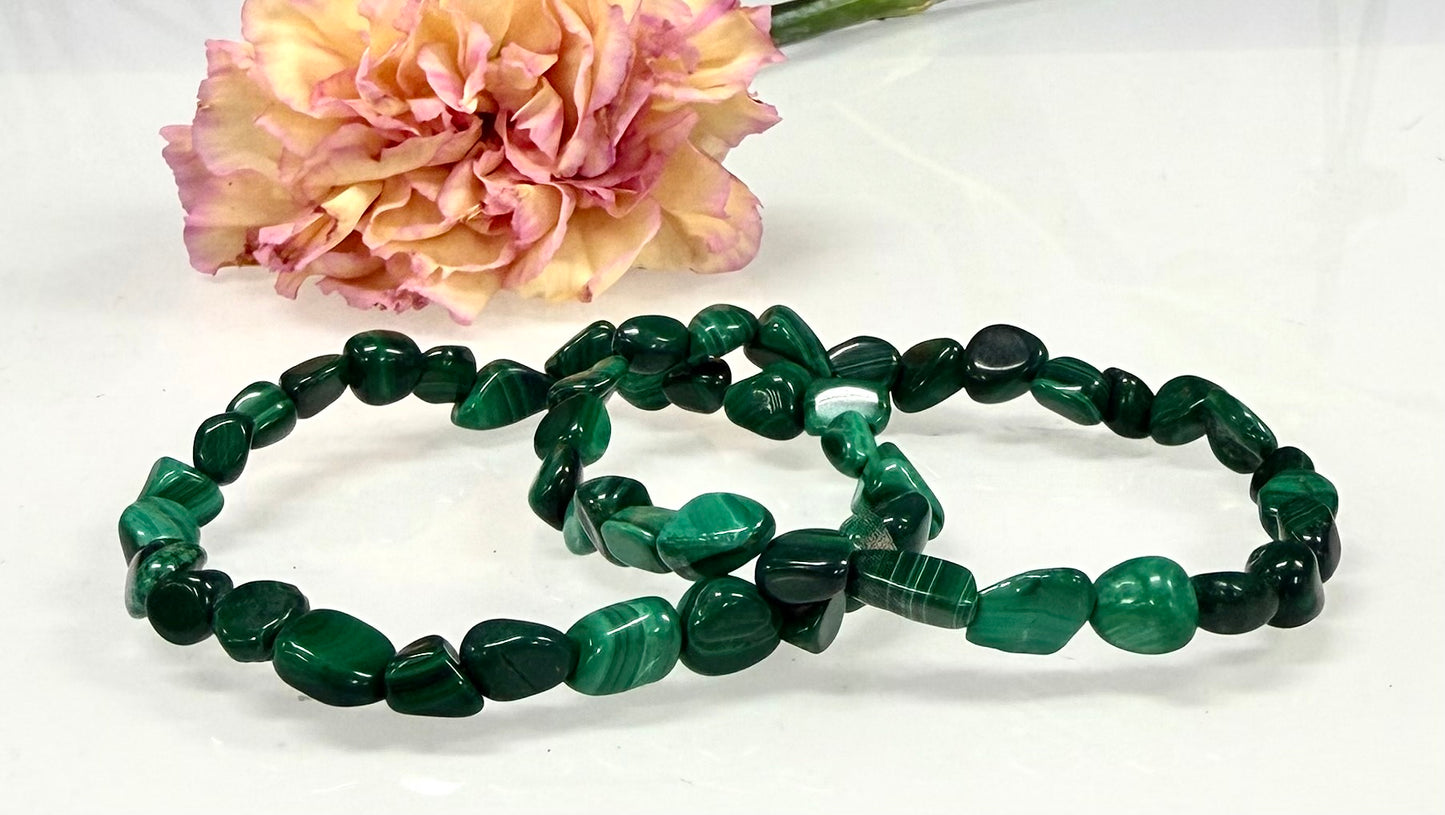 Wholesale 6 Pcs ~7mm Malachite Natural Crystal tumble Stretch Bracelet 7.5”