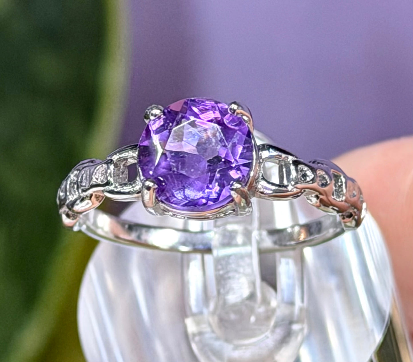 Wholesale Lot 7 pcs Natural Amethyst Stainless Steel Ring 7mm