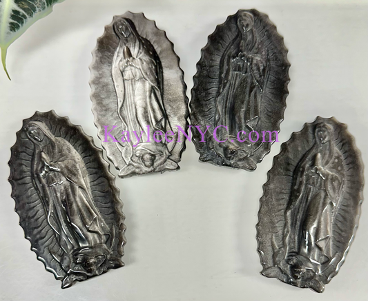 3 PCs ~10cm Natural Silver Sheen Obsidian Virgin Mary Crystals Healing Energy