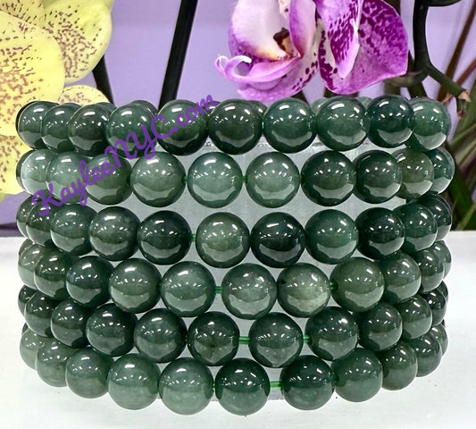 Wholesale 6 Pcs Natural Dark Green Burma Jade 9mm 7.5” Crystal Healing Stretch Bracelet