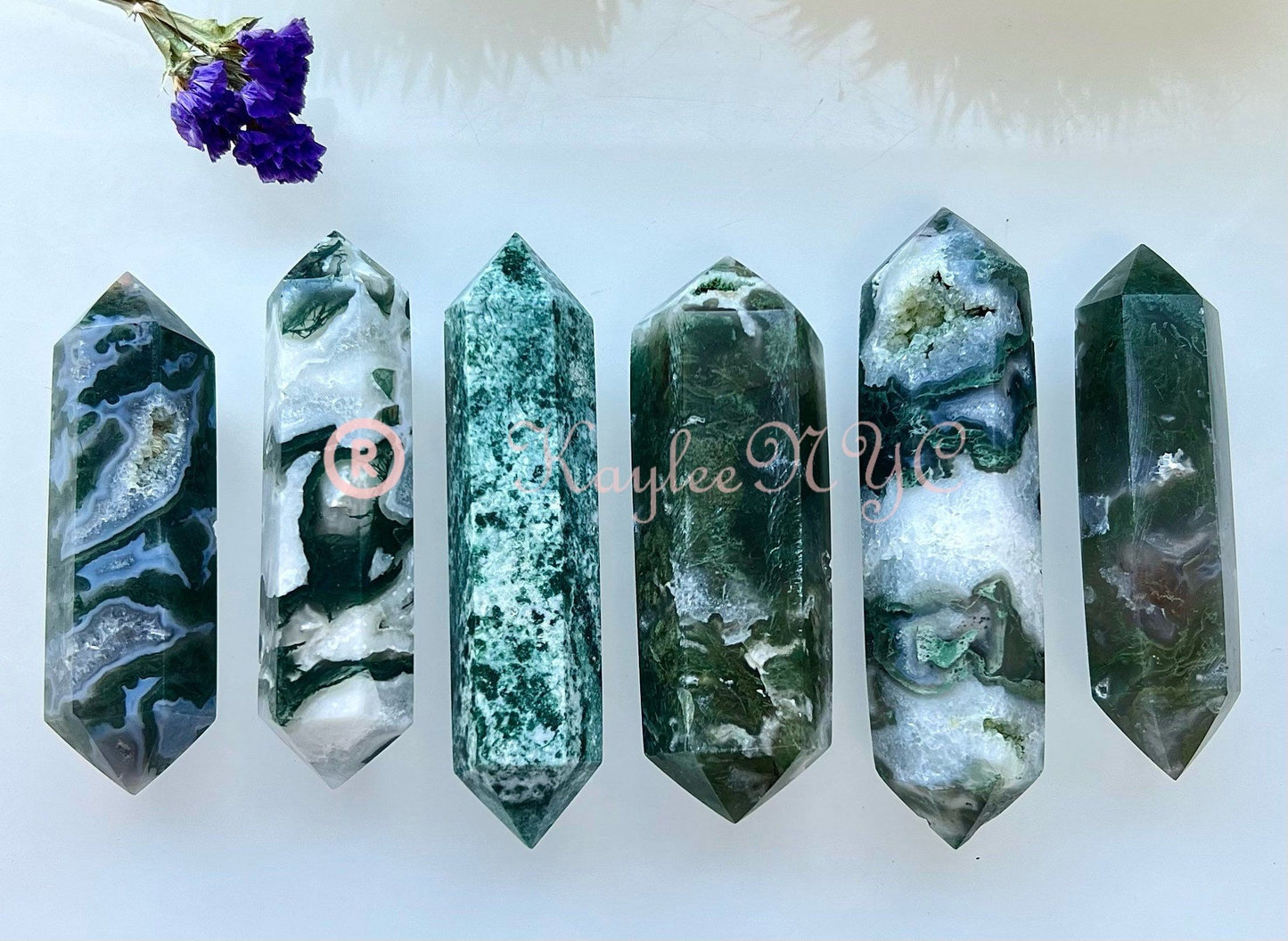 Wholesale Lot 1 Lb Natural Moss Agate Double Terminated Point Crystal Healing Quality