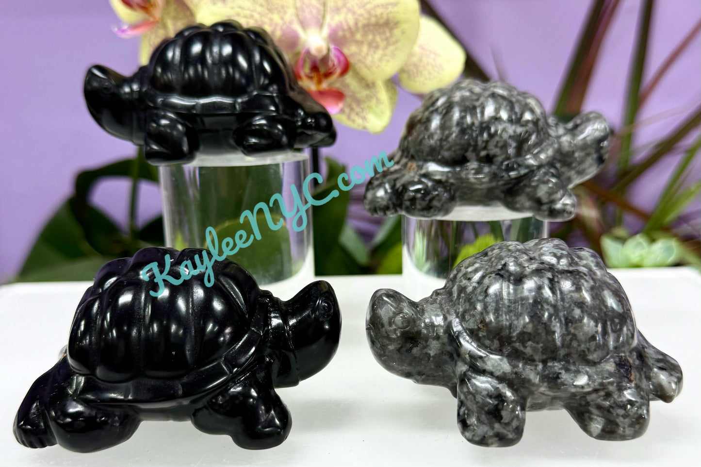 Wholesale Lot 4 pcs 8.5cm Natural Black Obsidian Yooperlite aka Emberlite Turtles Crystals Healing Energy
