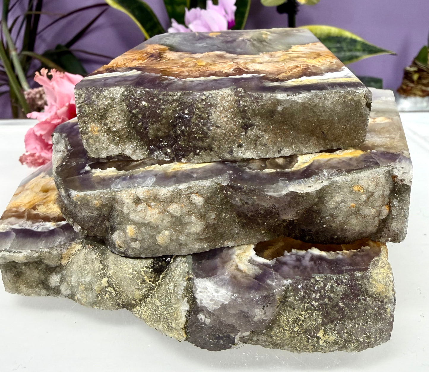 Wholesale Lot 3-4 pcs Feather Fluorite Slab Tower Natural Crystal Energy