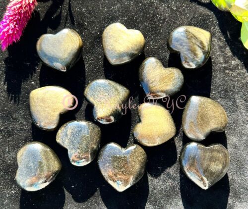 Wholesale Lot 12 Pcs Natural Gold Sheen Obsidian Hearts Healing Energy