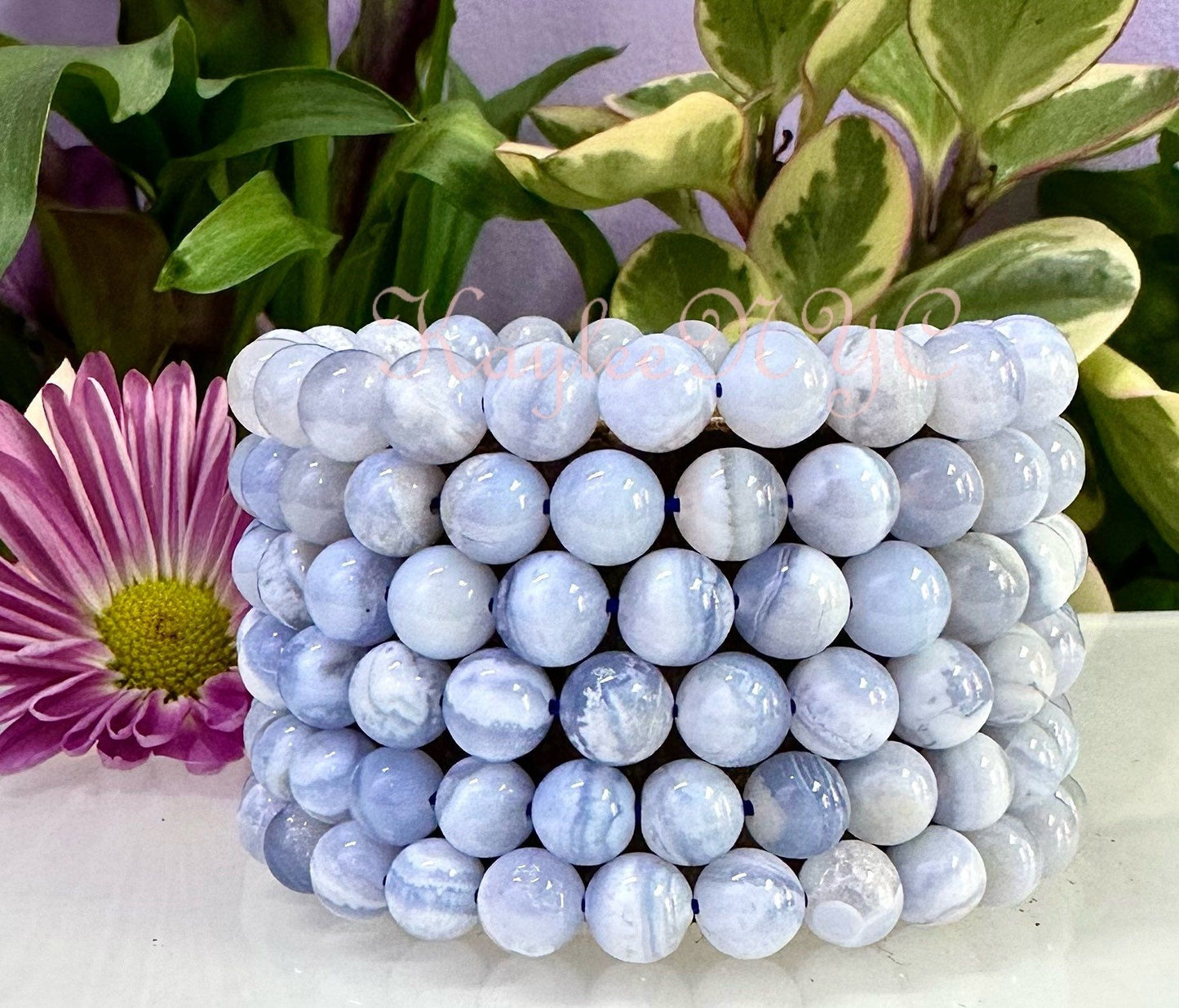 Wholesale 6 Pcs Natural Blue Lace Agate 8mm 7.5” Crystal Healing Stretch Bracelet