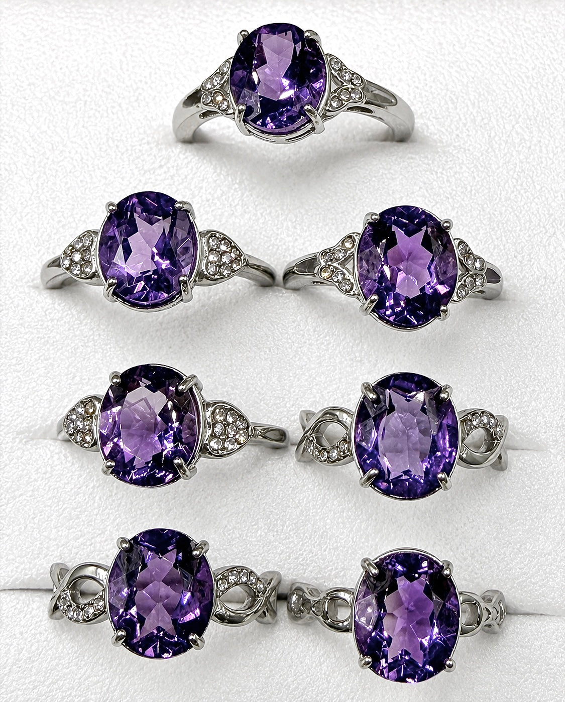 Wholesale Lot 7 pcs Faceted Natural Amethyst Stainless Steel Ring 9x11mm