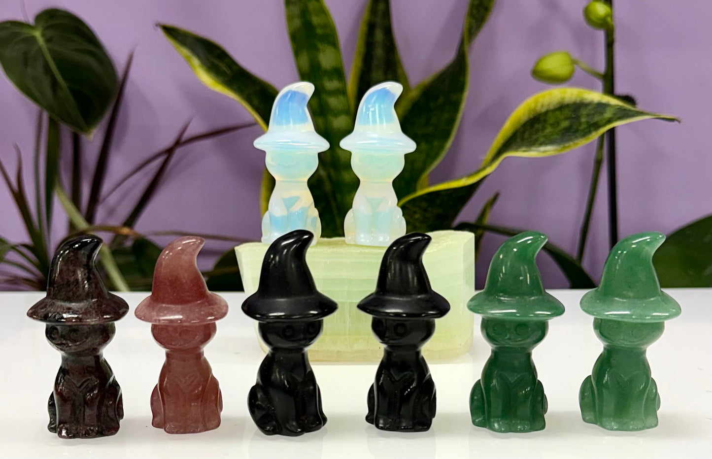 Wholesale Lot 8 pcs 6cm Natural Crystals Witch Hat Cat Healing Energy