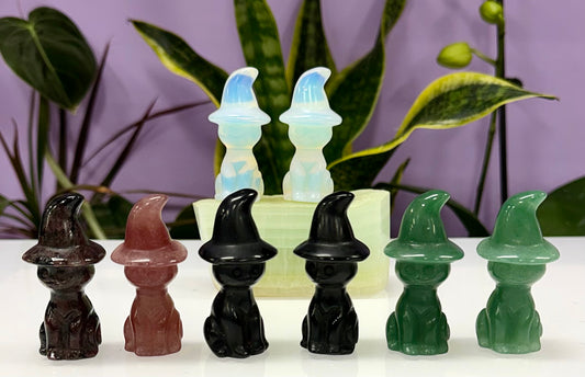 Wholesale Lot 8 pcs 6cm Natural Crystals Witch Hat Cat Healing Energy