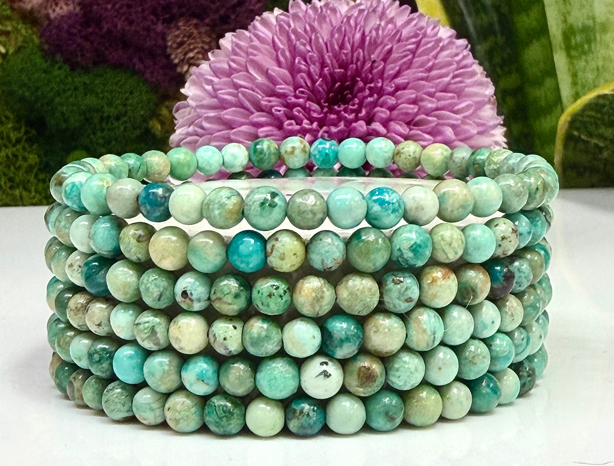 6 PCs 4mm Natural Turquoise Bracelet 7.5”