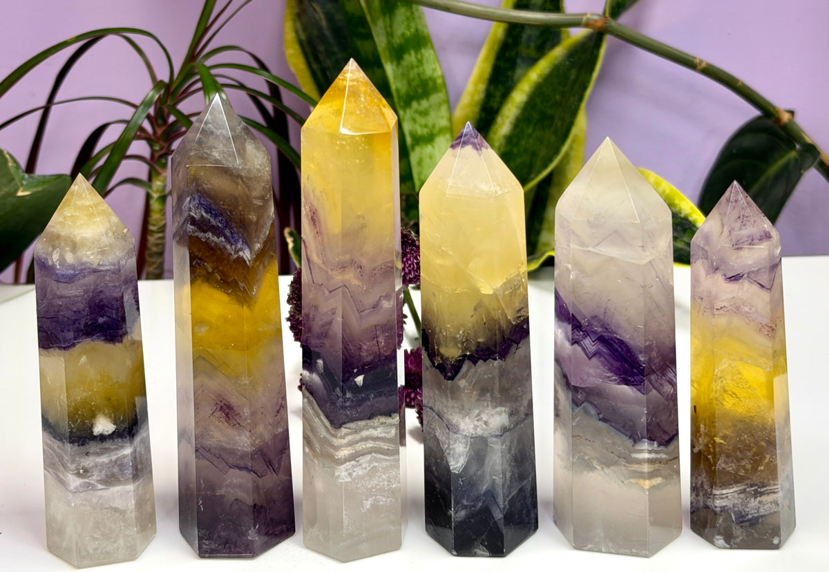 Wholesale Lot 2 lbs Natural Purple Yellow Fluorite Obelisk Tower Point Crystal Healing