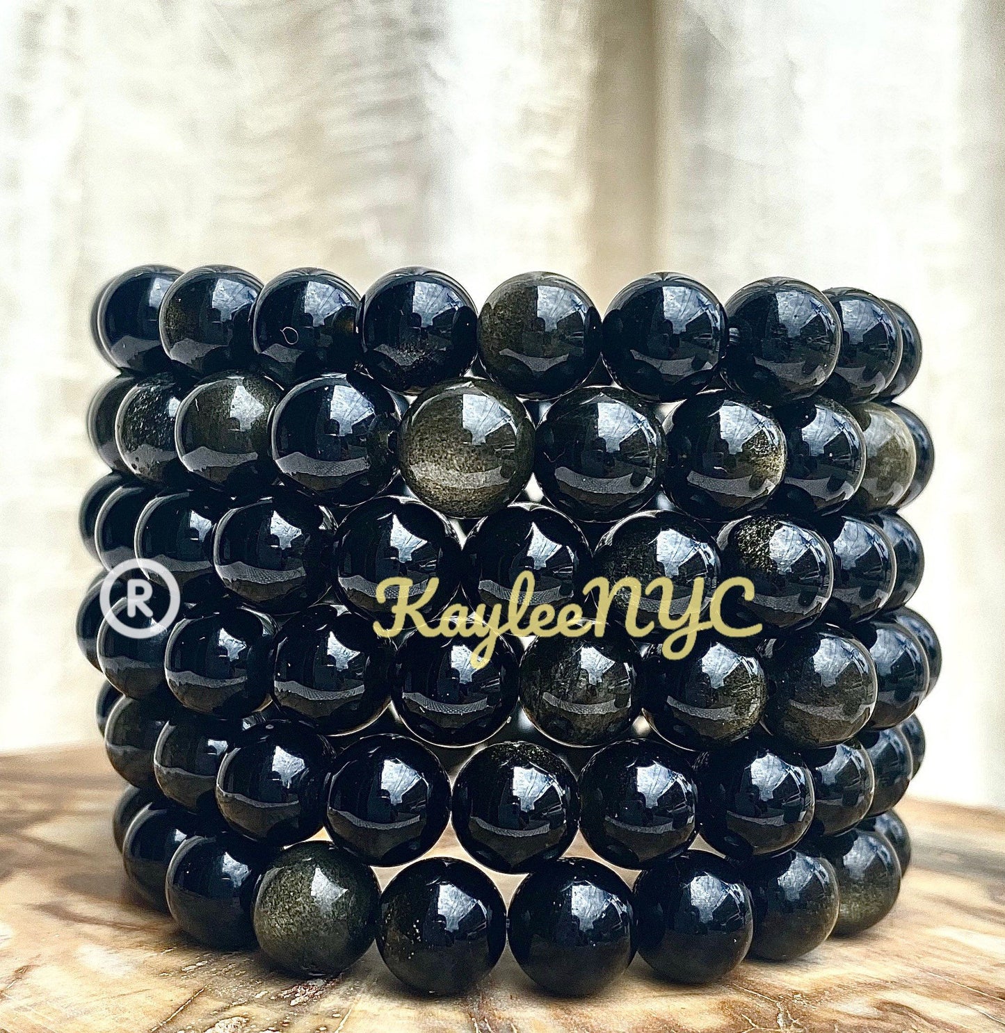 Wholesale Lot 6 Pcs Gold Sheen Obsidian 8mm 7.5” Stretch Bracelet