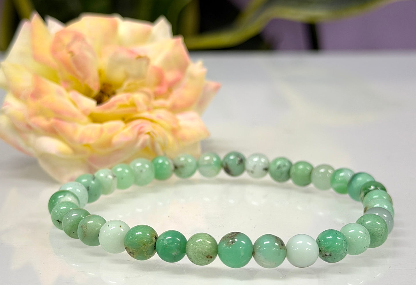 6 PCs 6mm Natural Chrysoprase Stretch Bracelet 7.5”
