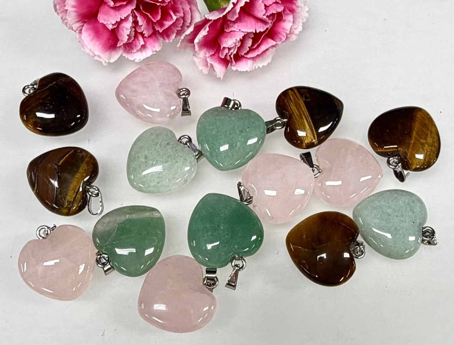 Wholesale Lot 15 Pcs Natural Crystal 2 cm Heart Pendant Healing Energy