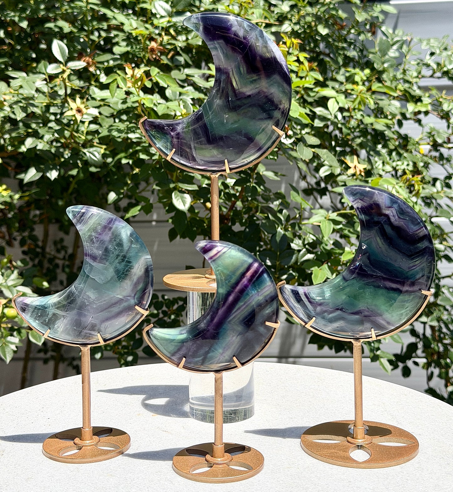 Wholesale Lot 4 PCs Natural Rainbow Fluorite Moon w/stand Healing Energy