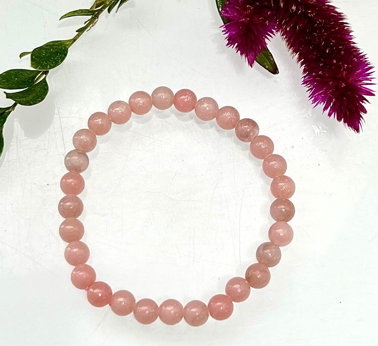 Wholesale 6 Pcs Natural Pink Opal  6mm 7.5” Crystal Healing Stretch Bracelet