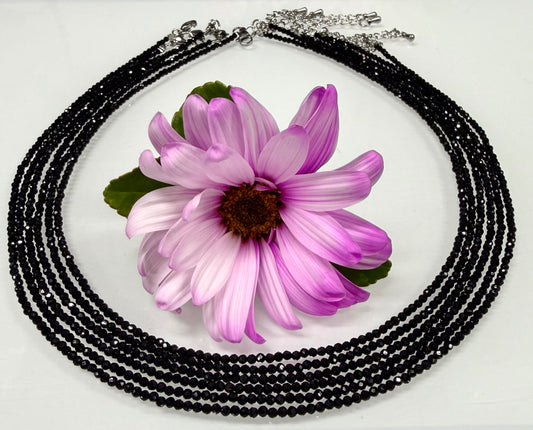 6 PCs 2mm Faceted Natural Black Tourmaline Necklace Stainless Steel Findings
