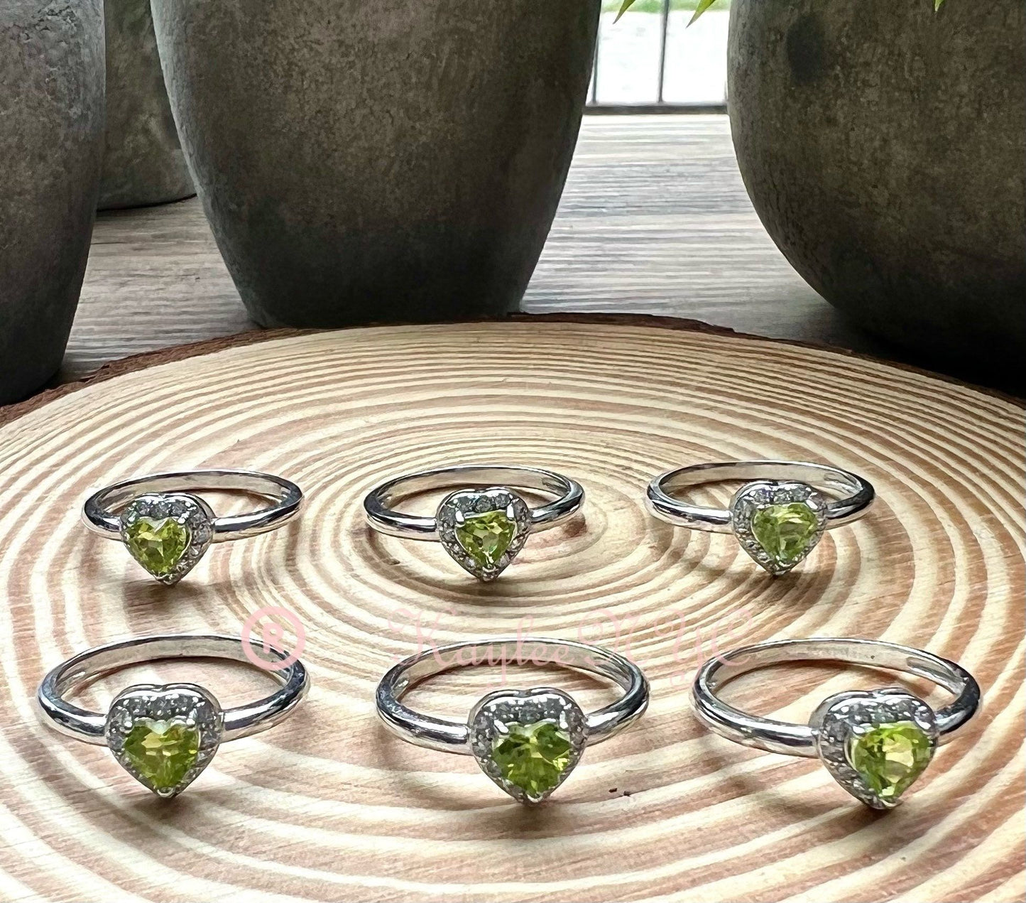 Wholesale Lot 6 pcs Natural Peridot Heart Ring White Bronze