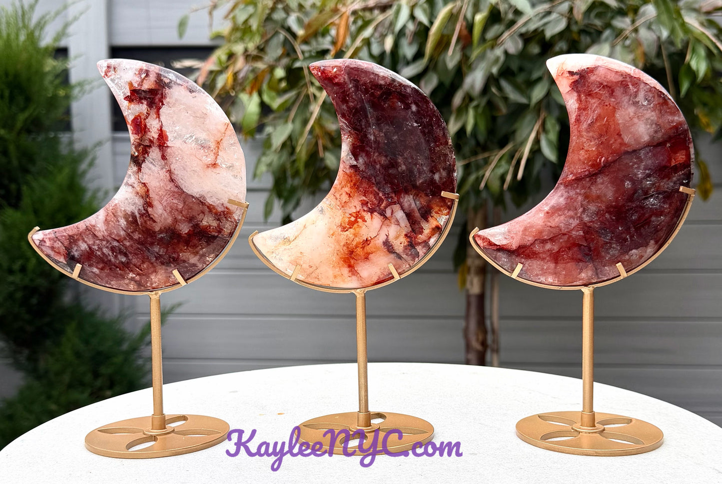 Wholesale Lot 3 PCs Natural Hematiod Fire Quartz Moon w/stand Healing Energy