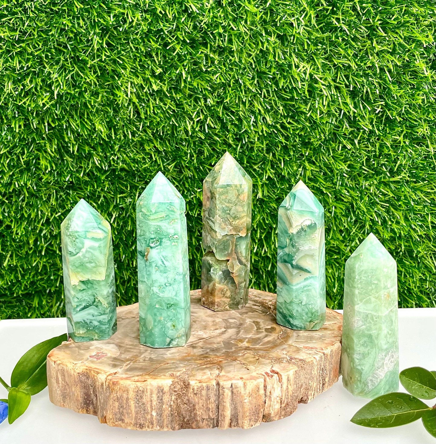 Wholesale Lot 1 lb Natural Green Opalized Fluorite Tower Obelisk Point Wand Crystal Energy Healing