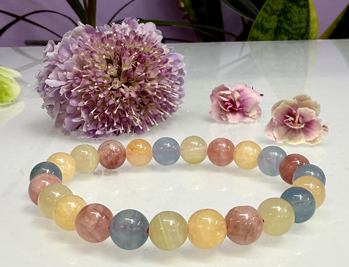 Wholesale 6 Pcs Mixed Natural Calcite 8mm 7.5” Crystal Healing Stretch Bracelet